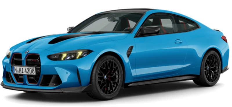Blue BMW M4 coupe showcasing sleek design and sporty features, representing the luxury and style of TapTap Supreme rideshare service.